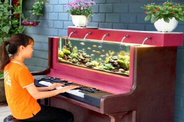 Challenge me! 96 hours to complete piano aquarium | Cement craft ideas