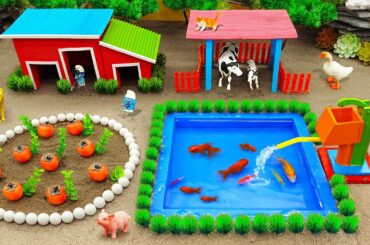 DIY mini farm model with goldfish aquarium | cowshed - animals barn | water pump for tomato | HPMini