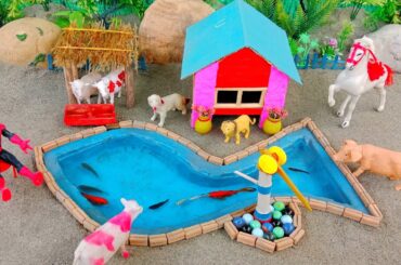DIY Farm Diorama with house for cow, barn | fish aquarium | cowshed | Supply Water  for animals