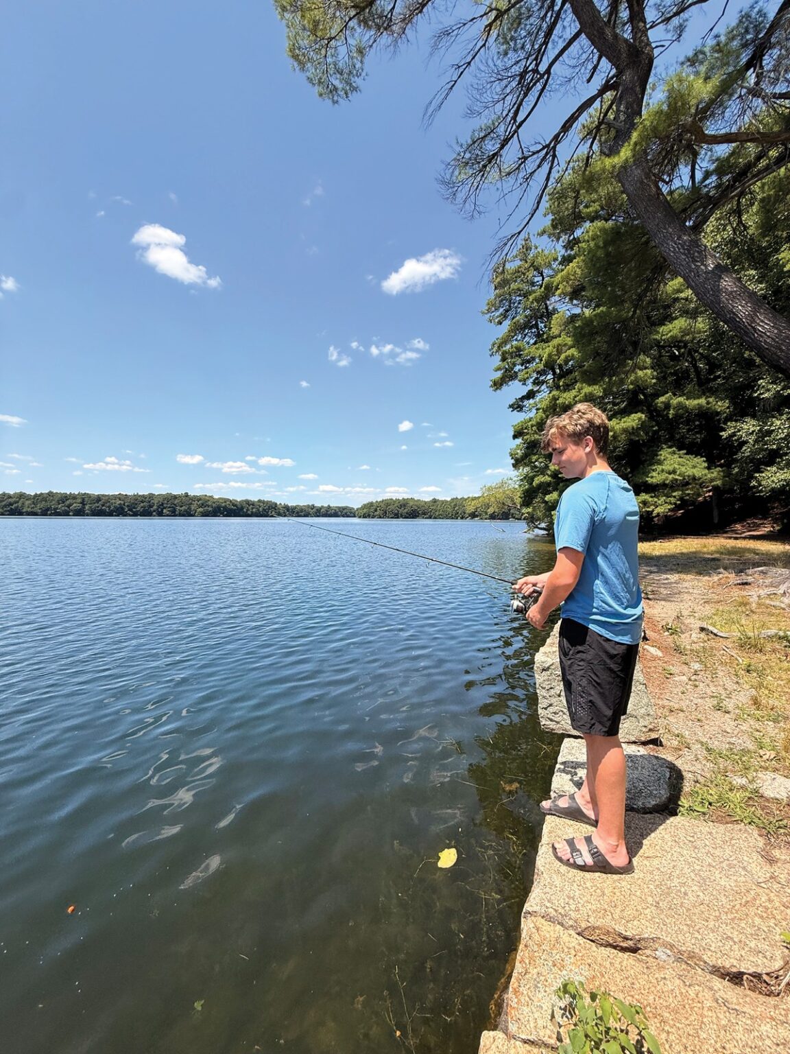 Wayland abounds with freshwater fishing opportunities The waterfront near Lake Cochituate’s pump house provides easy access for fishing. (Photo by Ellie Brogan)