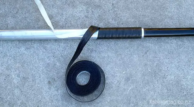 This rubber tape, which has a canvas type weave inside of it for added strength, is very easy to apply and looks good. It is the same stuff used on the handles of hockey sticks and tennis rackets. It dosen't wear as well as Hypalon (chlorosulfonated polyethylene synthetic rubber) made by DuPont. 