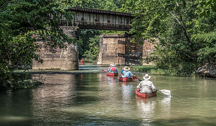 Canoes on the Cahaba River in Helena, Alabama