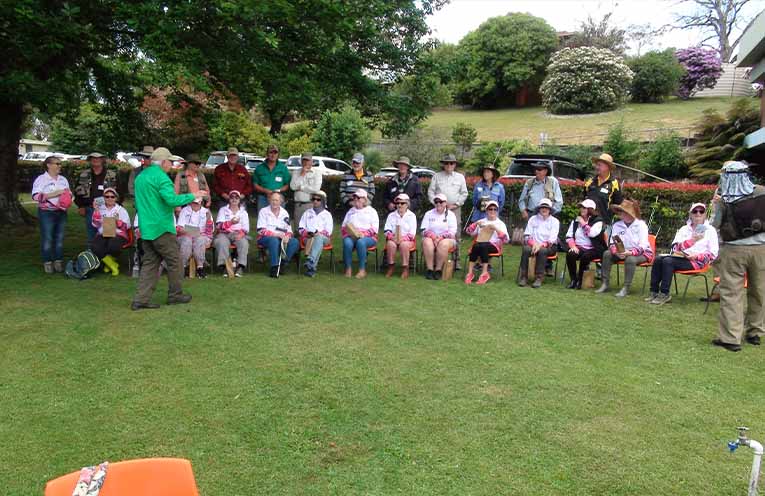 A day of fly-fishing and camaraderie among women who have experienced cancer Coffs Harbour fly-fisherman Allan Erkert briefs the women on the day’s program.