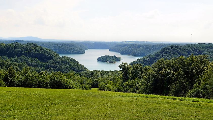 Aerial view of an island in Dale Hollow Lake, Tennessee.